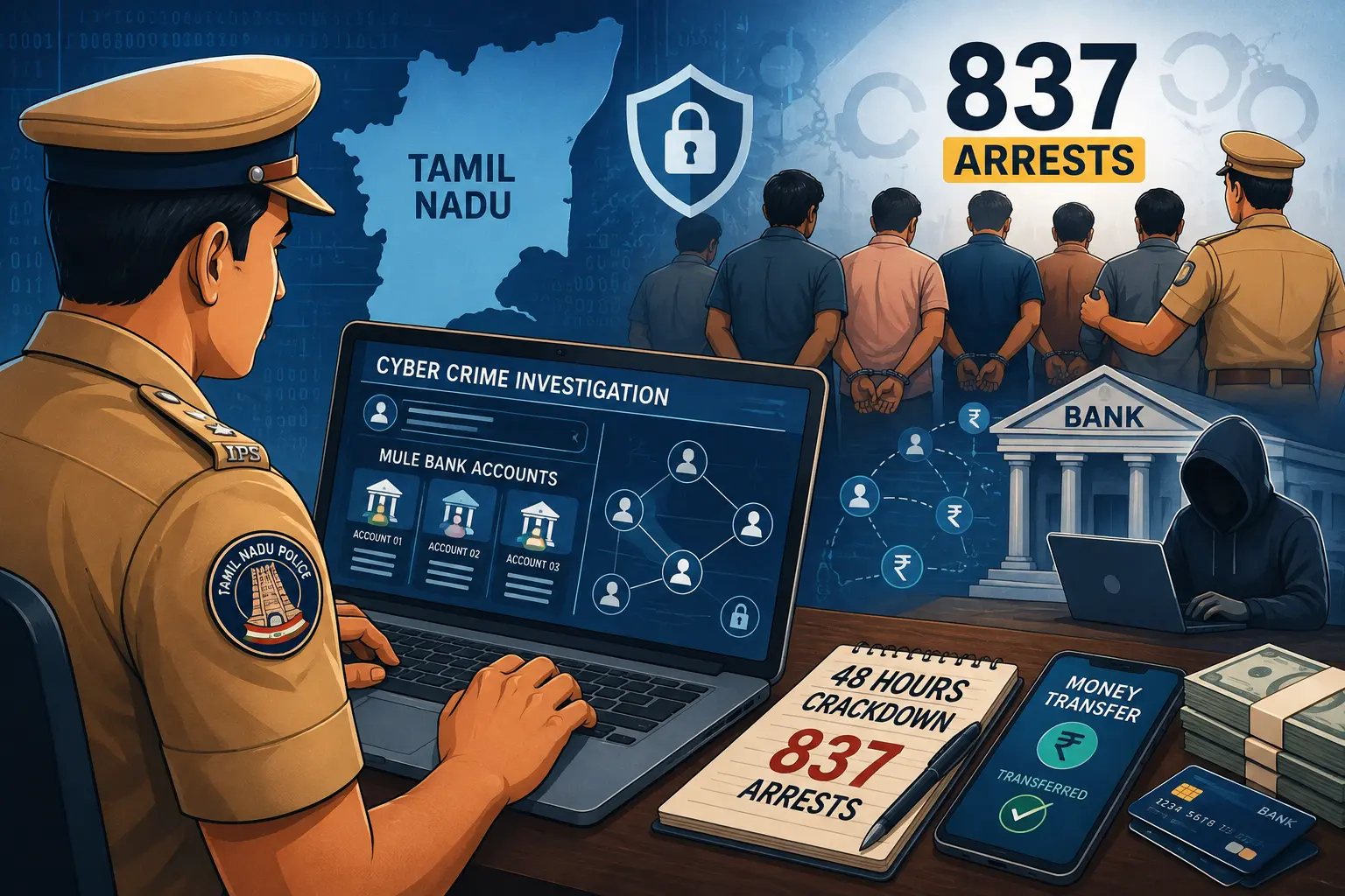 சைபர் குற்றங்களுக்கு எதிராக அதிரடி: 48 மணி நேரத்தில் 837 பேர் கைது – தமிழக போலீஸ் நடவடிக்கை