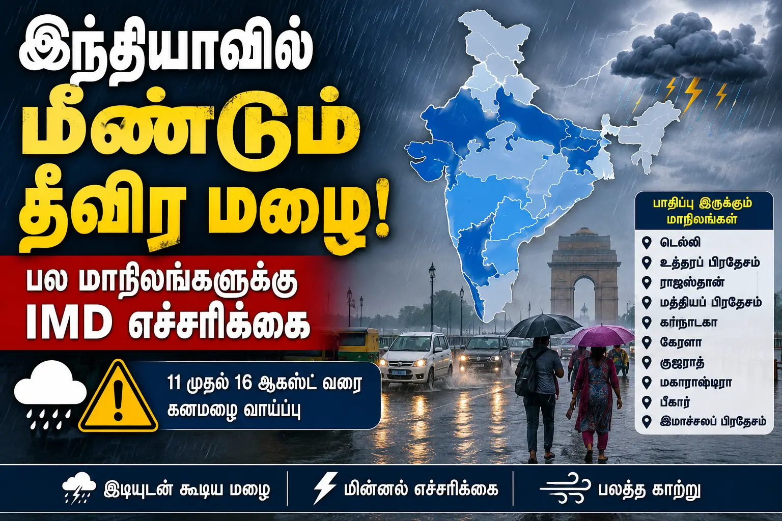 இந்தியாவில் மாறும் பருவமழை நிலவரம்: பல பகுதிகளில் கனமழை எச்சரிக்கை